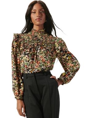 SUGAR+LIPS Floral Smocked Mock Neck Blouse - Size M - EUC